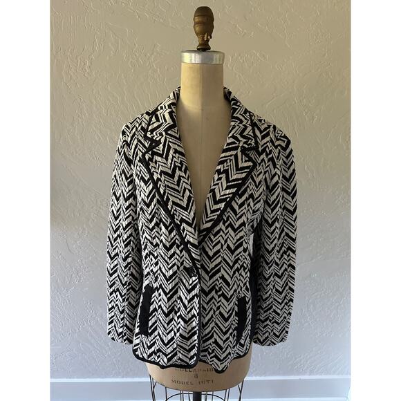 CHICOS | Womens Textured Chevron Blazer $159 Size Large One Button Mixed Media - Picture 1 of 14